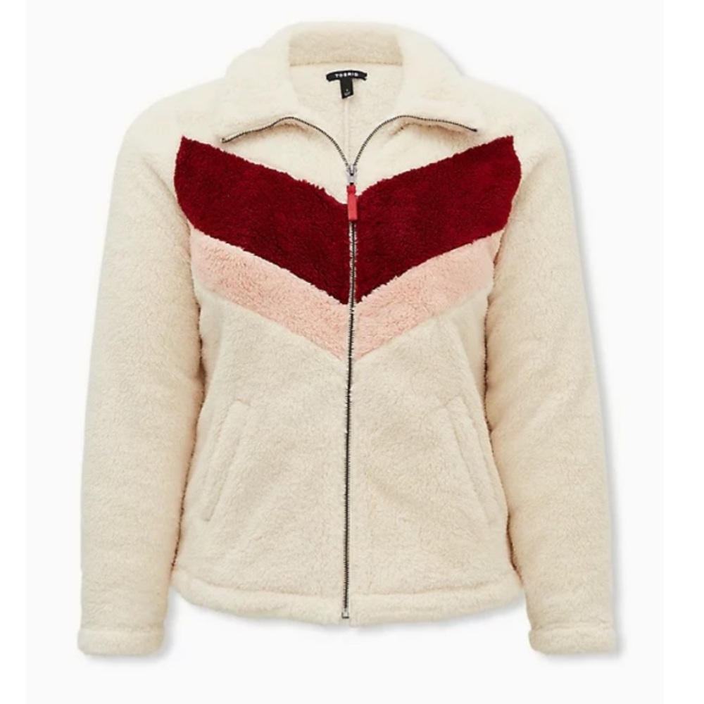 Red Chevron Stripe Faux Fur Zip Jacket - Picture 8 of 8